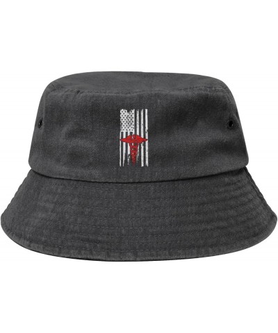 Nurse Profession American Flag Bucket Hats Summer Fisherman Cap Demin Hat for Women Men Black $18.42 Bucket Hats