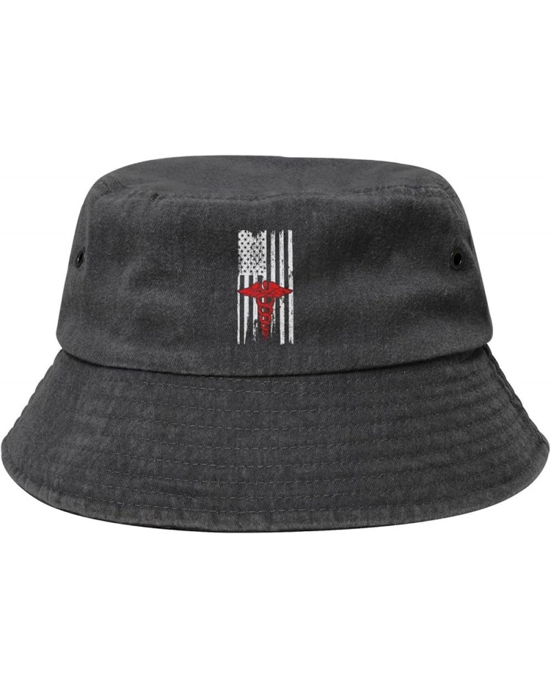 Nurse Profession American Flag Bucket Hats Summer Fisherman Cap Demin Hat for Women Men Black $18.42 Bucket Hats