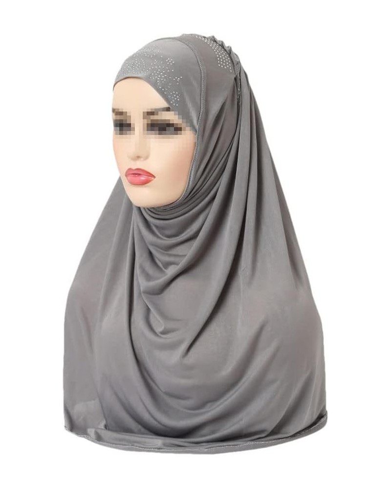 Women Fashion Muslim Hijab Islamic Scarf Shawl Headscarf Hat Pull On Wrap Ramadan Hijab Gray9 $14.91 Scarves