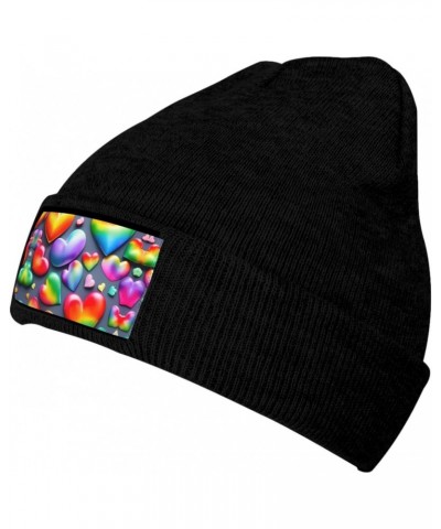 Unisex Winter Beanie Knitted Headgear for Men and Women - Essential Versatile Cold Season Accessory Rainbow-Colored Love Hear...