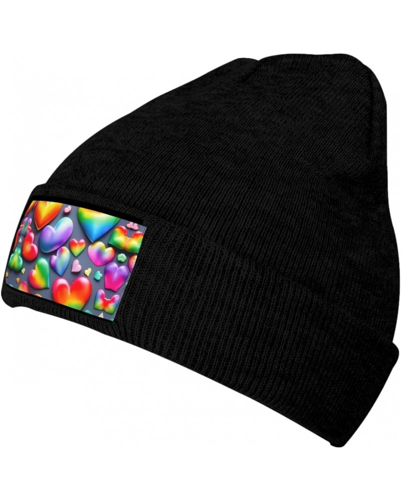 Unisex Winter Beanie Knitted Headgear for Men and Women - Essential Versatile Cold Season Accessory Rainbow-Colored Love Hear...