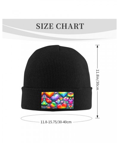 Unisex Winter Beanie Knitted Headgear for Men and Women - Essential Versatile Cold Season Accessory Rainbow-Colored Love Hear...