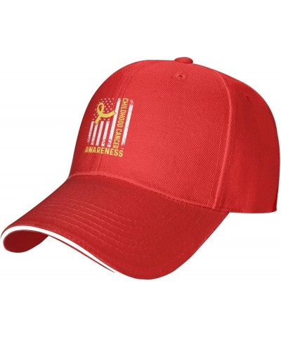 Childhood Cancer Awareness Baseball Cap Casual Men Womans Cowboy Hats Washable Adjusting Trucker Hat Red $13.95 Baseball Caps