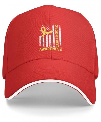 Childhood Cancer Awareness Baseball Cap Casual Men Womans Cowboy Hats Washable Adjusting Trucker Hat Red $13.95 Baseball Caps