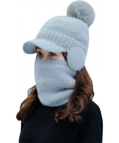 Women's Cable Knitted Visor Winter Hat with Brim Lined Baseball Cap Valentines Day Grey $10.79 Skullies & Beanies