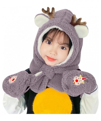 Children's Warm Fawn Hat Thick Cartoon Scarf Gloves Set Hat Cute Ear Protectors Plush Hats Orange Scarf Grey $14.03 Scarves