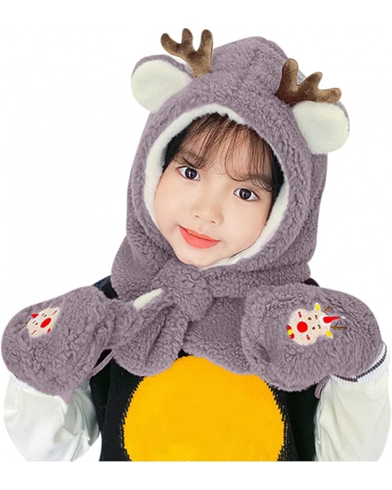 Children's Warm Fawn Hat Thick Cartoon Scarf Gloves Set Hat Cute Ear Protectors Plush Hats Orange Scarf Grey $14.03 Scarves