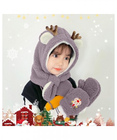 Children's Warm Fawn Hat Thick Cartoon Scarf Gloves Set Hat Cute Ear Protectors Plush Hats Orange Scarf Grey $14.03 Scarves