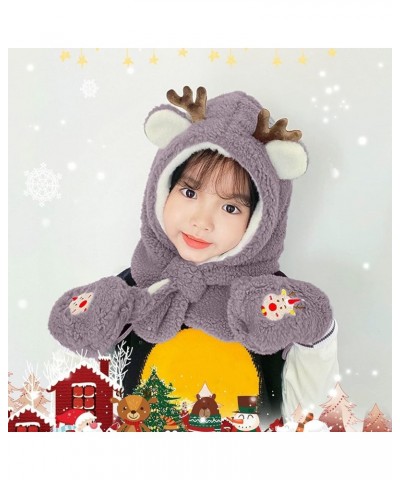 Children's Warm Fawn Hat Thick Cartoon Scarf Gloves Set Hat Cute Ear Protectors Plush Hats Orange Scarf Grey $14.03 Scarves