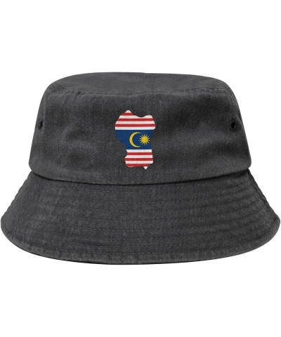 Flag Map of Kuala Lumpur Bucket Hat for Men Women Outdoor Washed Cotton Sun Hats Travel Beach Hat Black $13.15 Bucket Hats