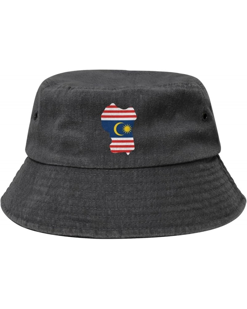 Flag Map of Kuala Lumpur Bucket Hat for Men Women Outdoor Washed Cotton Sun Hats Travel Beach Hat Black $13.15 Bucket Hats