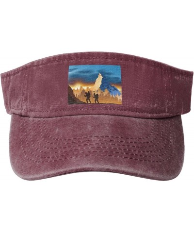 Landscape View of Two Climbers Sun Visor Hats for Women Men Sun Hat Cotton Golf Hat Vintage Baseball Cap Red $11.82 Visors