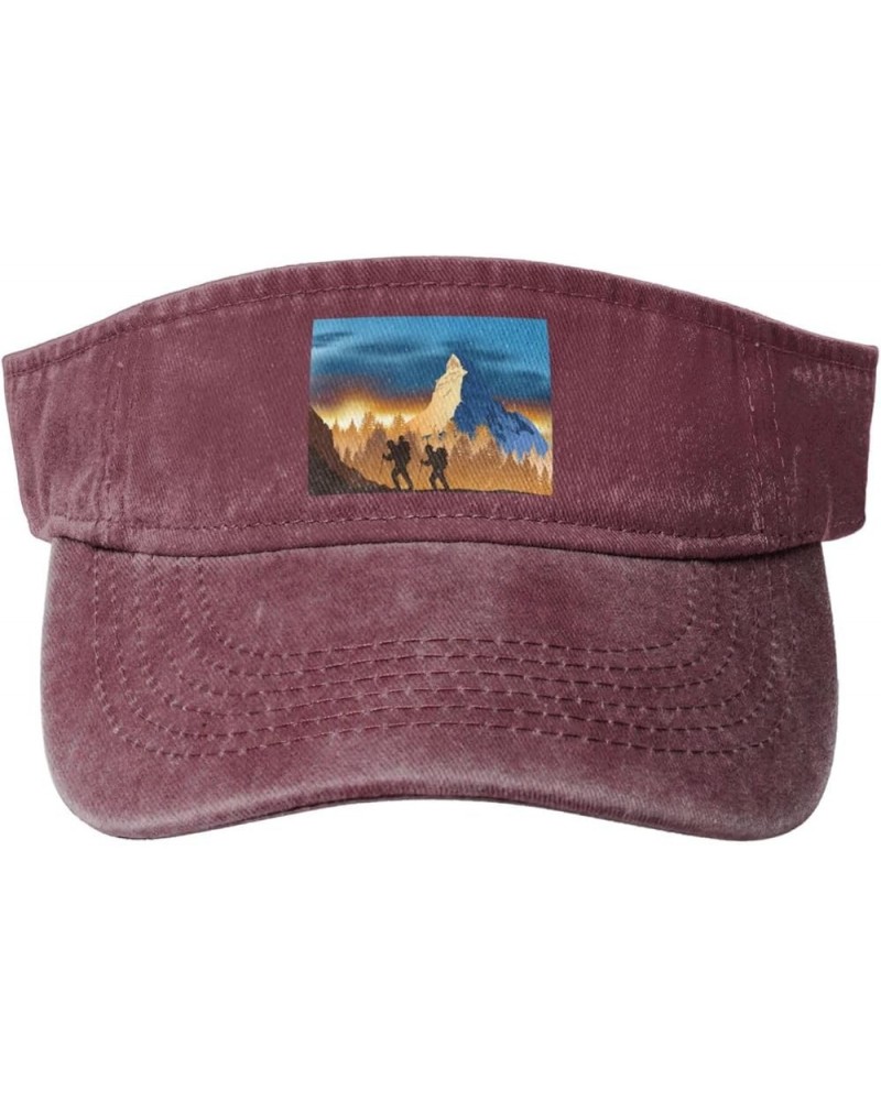 Landscape View of Two Climbers Sun Visor Hats for Women Men Sun Hat Cotton Golf Hat Vintage Baseball Cap Red $11.82 Visors