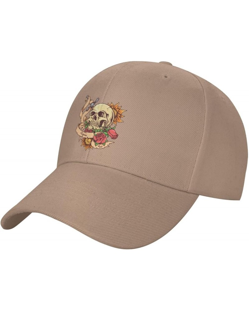 Skull Tattoo with Rose Baseball Cap for Men Women Classic Adjustable Golf Dad Hat Natural $9.00 Baseball Caps