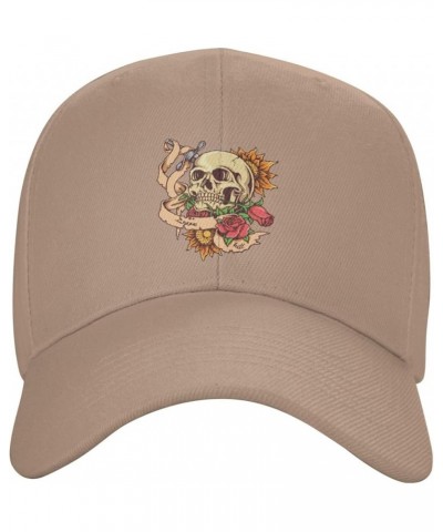 Skull Tattoo with Rose Baseball Cap for Men Women Classic Adjustable Golf Dad Hat Natural $9.00 Baseball Caps