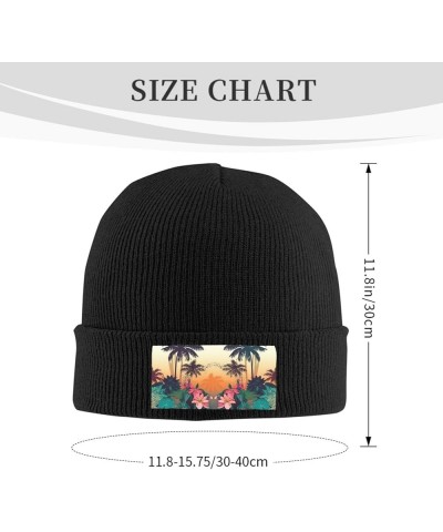 Flowers and Palm Trees Pattern Beanie Hats for Women Men Winter Warm Knit Hat Slouchy Skull Cap Knit Cuffed Beanie Black $14....