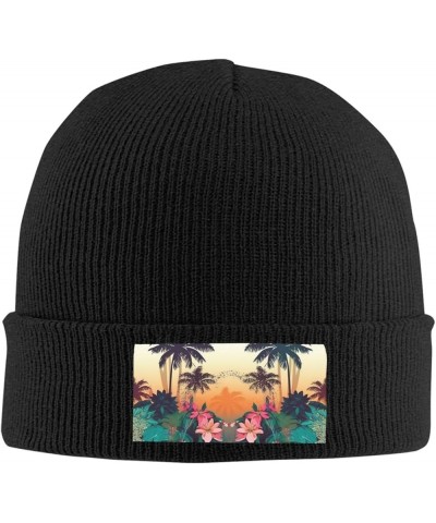 Flowers and Palm Trees Pattern Beanie Hats for Women Men Winter Warm Knit Hat Slouchy Skull Cap Knit Cuffed Beanie Black $14....