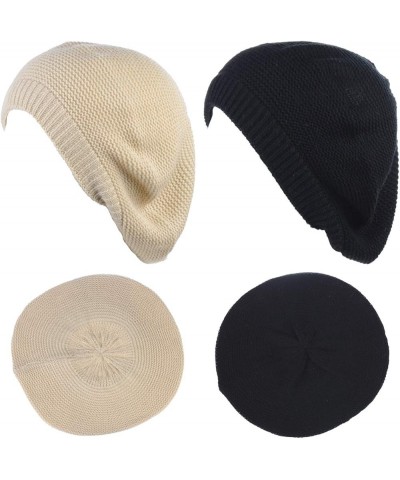 BYOS Women's Chic Lightweight Soft Solid Waffle Knit Beret Beanie Hat Cap 2 Pack-cream & Black $13.67 Berets