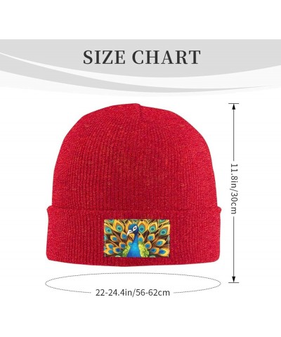 Black Warm Knit Hat Cartoon Peacock Prints Soft Good Elasticity Suitable for Daily and Outdoor Sports Red $9.60 Skullies & Be...