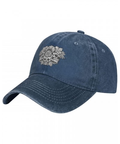 Cowboy Hat Trendy Hats for Man and Women Djustable Four Season Outdoor Baseball Cap Vintage Skull with Flower Navy Blue $9.02...