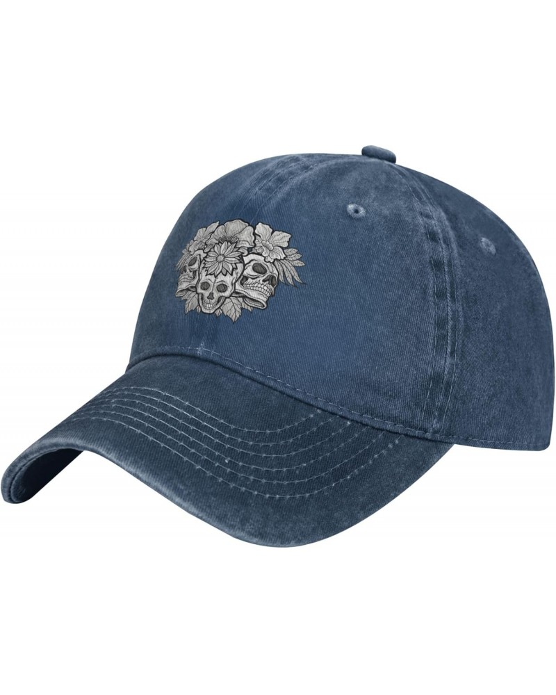 Cowboy Hat Trendy Hats for Man and Women Djustable Four Season Outdoor Baseball Cap Vintage Skull with Flower Navy Blue $9.02...