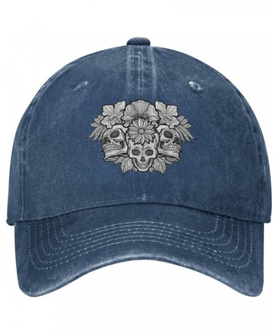 Cowboy Hat Trendy Hats for Man and Women Djustable Four Season Outdoor Baseball Cap Vintage Skull with Flower Navy Blue $9.02...