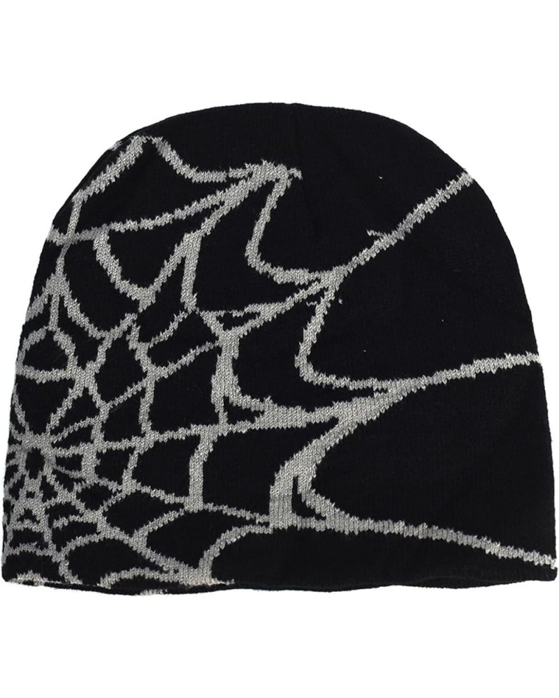 Knit Beanie Hat Gothic Spider Pattern Knitted Hat Winter Warm Acrylic Knitted Beanie for Men Women Black&grey $4.07 Skullies ...