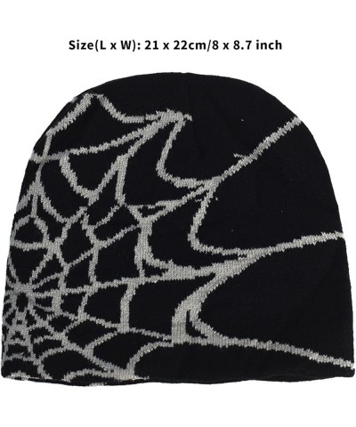 Knit Beanie Hat Gothic Spider Pattern Knitted Hat Winter Warm Acrylic Knitted Beanie for Men Women Black&grey $4.07 Skullies ...