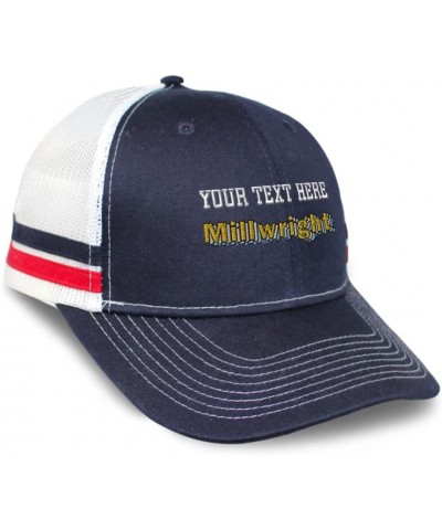 Custom Custom Trucker Hat Baseball Cap Millwright Mechanic Cotton Machinery Dad Hats for Men & Women Navy White Stripes Perso...