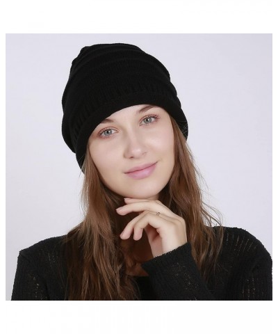 Knitted Hat Thick Soft Warm Thick Hat Without A Hood Suitable for Both Men and Women Hats Cover Ears Hats Black 1 $8.90 Skull...