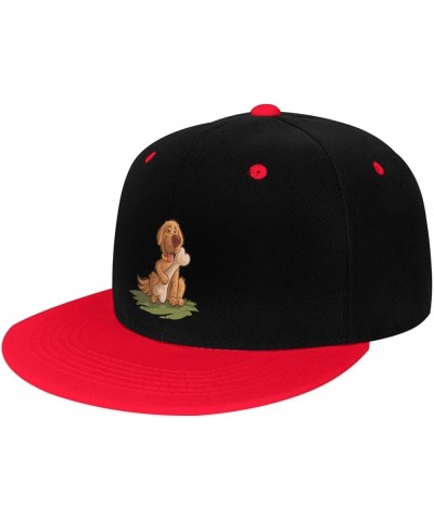 The Dog Holding The Bone Snapback Hat for Men Women Baseball Cap Trucker Flat Bill Hats Dad Caps Red $12.12 Baseball Caps