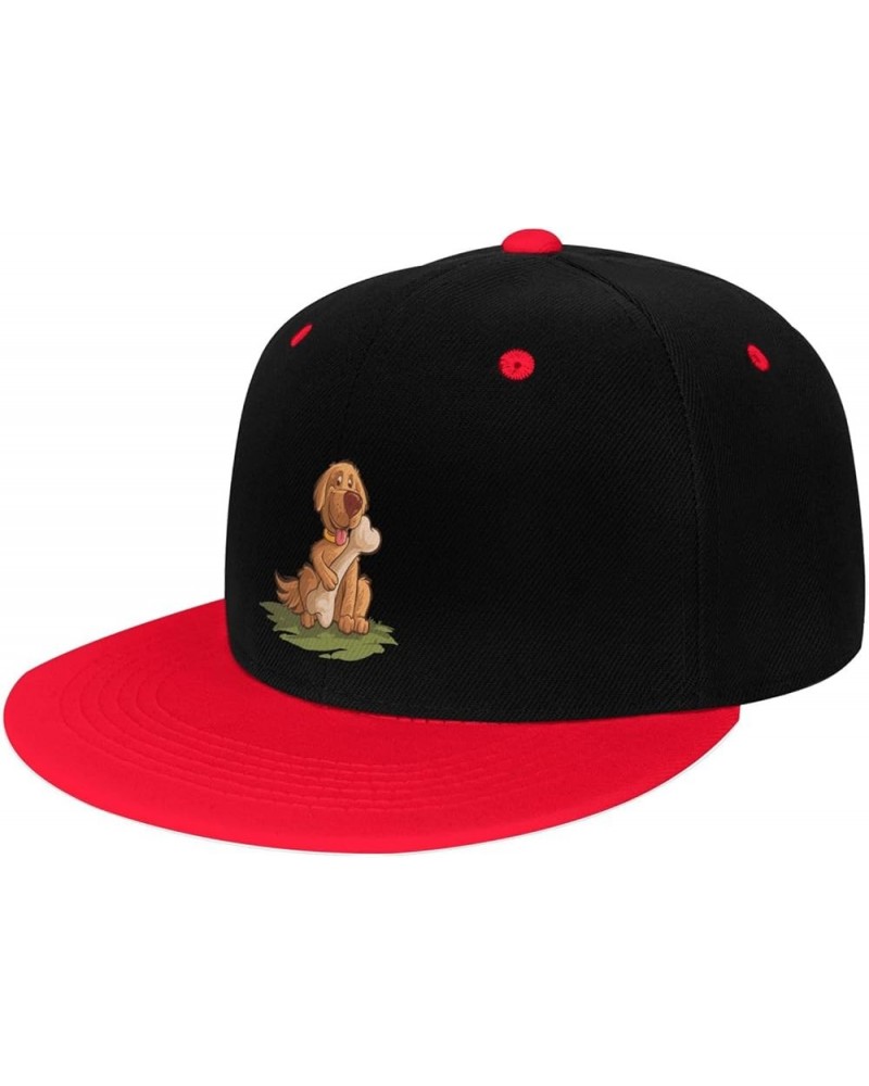 The Dog Holding The Bone Snapback Hat for Men Women Baseball Cap Trucker Flat Bill Hats Dad Caps Red $12.12 Baseball Caps