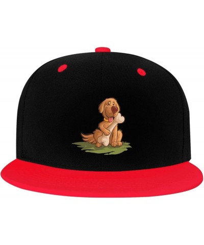 The Dog Holding The Bone Snapback Hat for Men Women Baseball Cap Trucker Flat Bill Hats Dad Caps Red $12.12 Baseball Caps