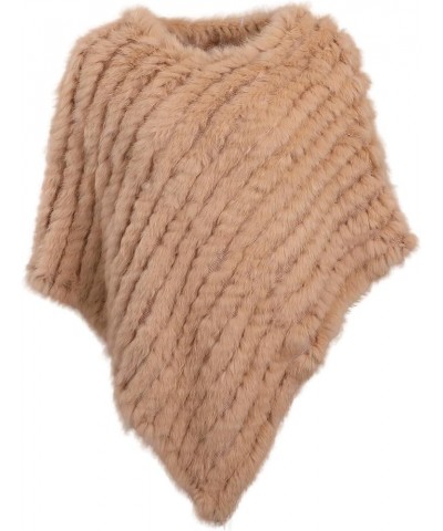 Women's Genuine Natural Rabbit Fur Knitted Pullover Poncho Lady Luxury Shawl Wedding Party Cape Wraps Camel $23.77 Scarves