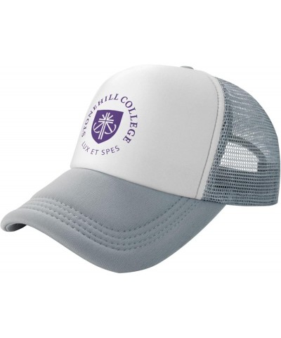 Stonehill College Logo Trucker Hats for Both Men and Women - Mesh Baseball Snapback Hats Gray $32.99 Baseball Caps