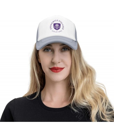 Stonehill College Logo Trucker Hats for Both Men and Women - Mesh Baseball Snapback Hats Gray $32.99 Baseball Caps