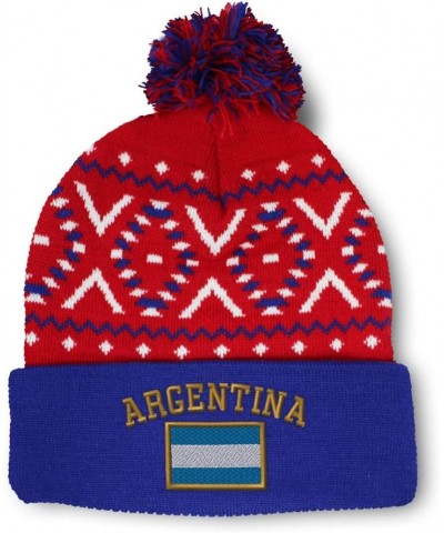 Custom Pom Pom Beanies for Women Argentina Flag Embroidery Skull Cap Winter Hats for Men Acrylic 1 Size American X Design Onl...