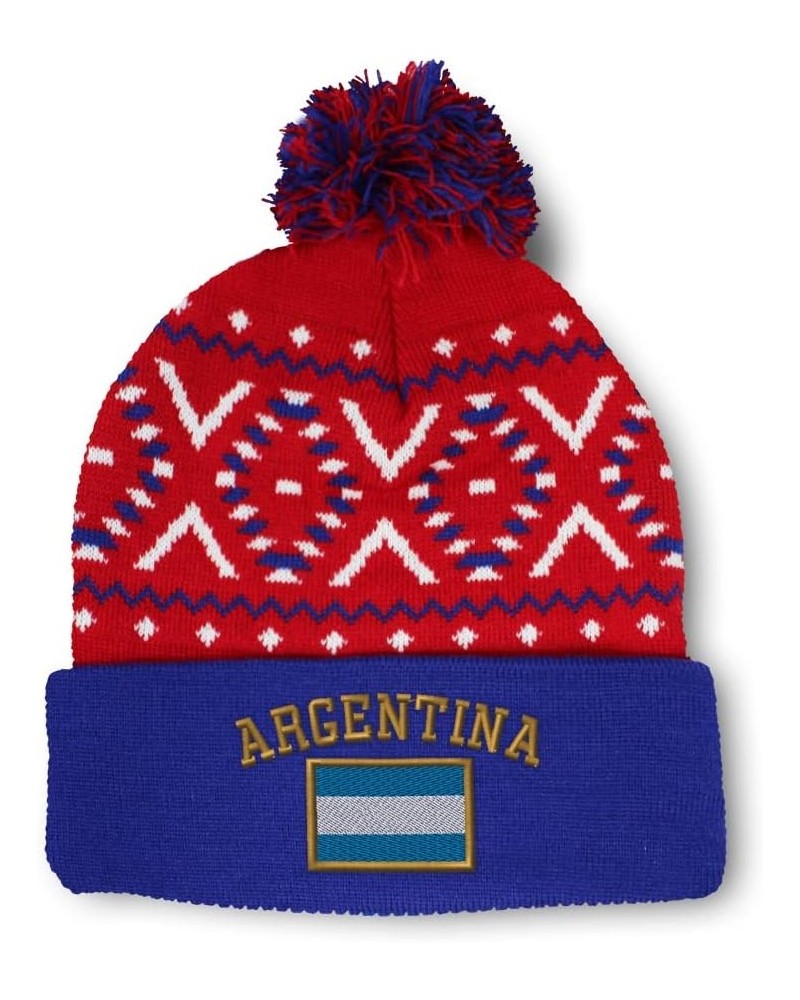 Custom Pom Pom Beanies for Women Argentina Flag Embroidery Skull Cap Winter Hats for Men Acrylic 1 Size American X Design Onl...