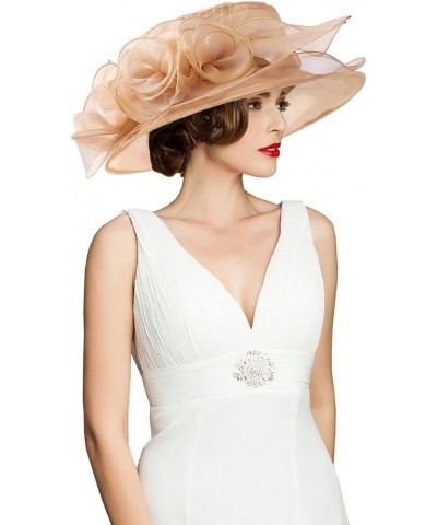 Women's Kentucky Derby Church Dress Hat Wide Brim Leaf Flower Bridal Shower Hat A1 Gold Classic $12.76 Sun Hats