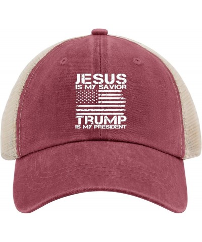 Jesus is My Savior, Trump is My President Hat Womans Hat Womens Sun Hat Gifts for Grandpa Cool Hats Wine Red021 $10.19 Sun Hats