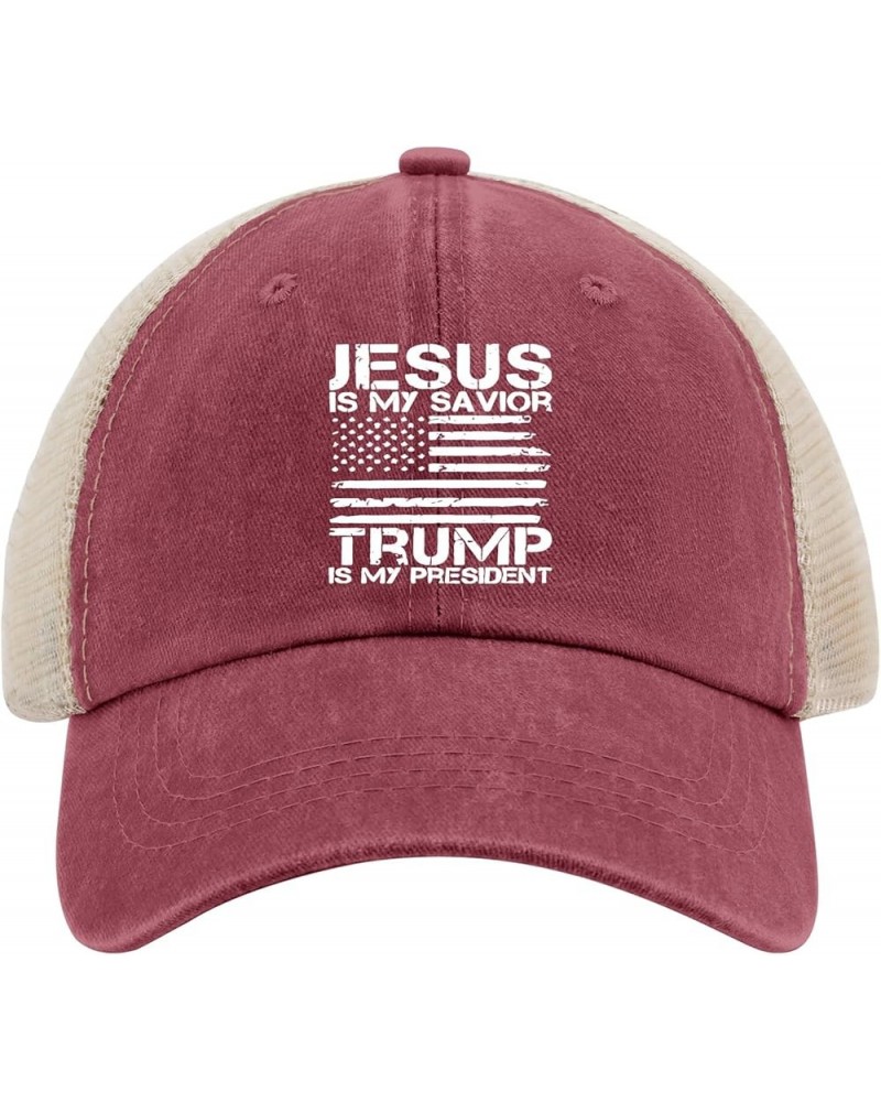 Jesus is My Savior, Trump is My President Hat Womans Hat Womens Sun Hat Gifts for Grandpa Cool Hats Wine Red021 $10.19 Sun Hats