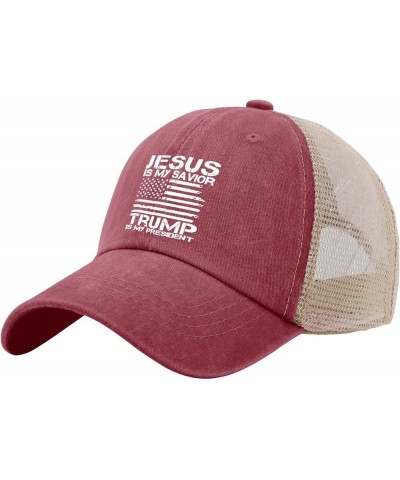 Jesus is My Savior, Trump is My President Hat Womans Hat Womens Sun Hat Gifts for Grandpa Cool Hats Wine Red021 $10.19 Sun Hats