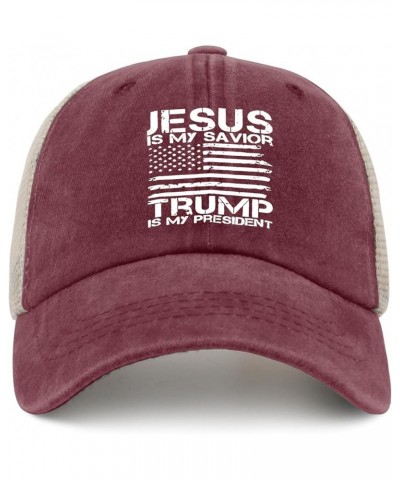 Jesus is My Savior, Trump is My President Hat Womans Hat Womens Sun Hat Gifts for Grandpa Cool Hats Wine Red021 $10.19 Sun Hats