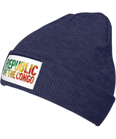 Congolese Flag Text Font Knitted Hat Acrylic Cold Weather Hat Warm Brimless hat Elastic Force Caps Navy Blue $11.05 Skullies ...