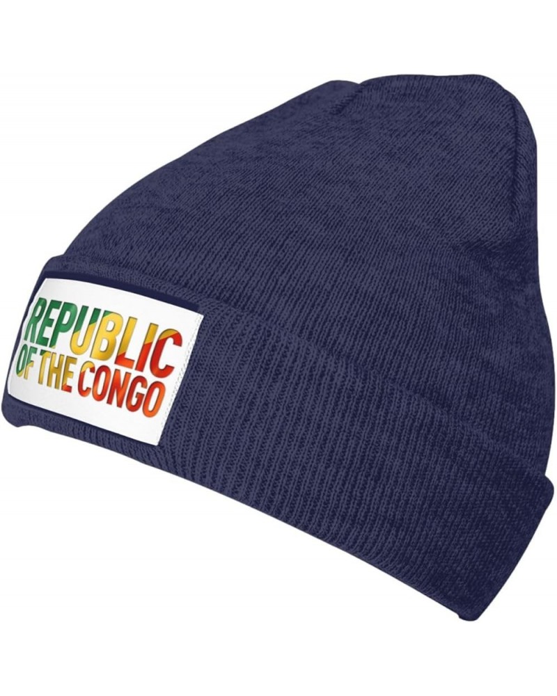 Congolese Flag Text Font Knitted Hat Acrylic Cold Weather Hat Warm Brimless hat Elastic Force Caps Navy Blue $11.05 Skullies ...