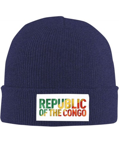 Congolese Flag Text Font Knitted Hat Acrylic Cold Weather Hat Warm Brimless hat Elastic Force Caps Navy Blue $11.05 Skullies ...