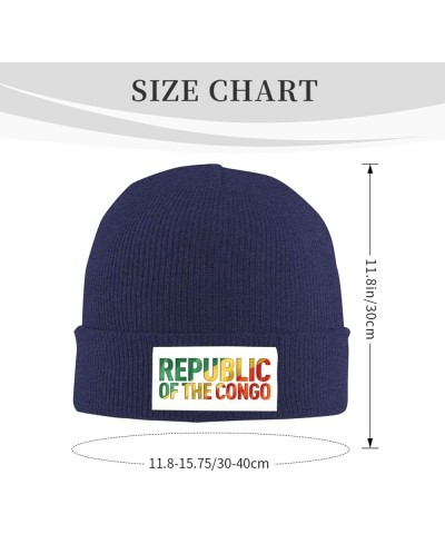 Congolese Flag Text Font Knitted Hat Acrylic Cold Weather Hat Warm Brimless hat Elastic Force Caps Navy Blue $11.05 Skullies ...