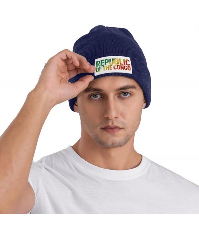 Congolese Flag Text Font Knitted Hat Acrylic Cold Weather Hat Warm Brimless hat Elastic Force Caps Navy Blue $11.05 Skullies ...