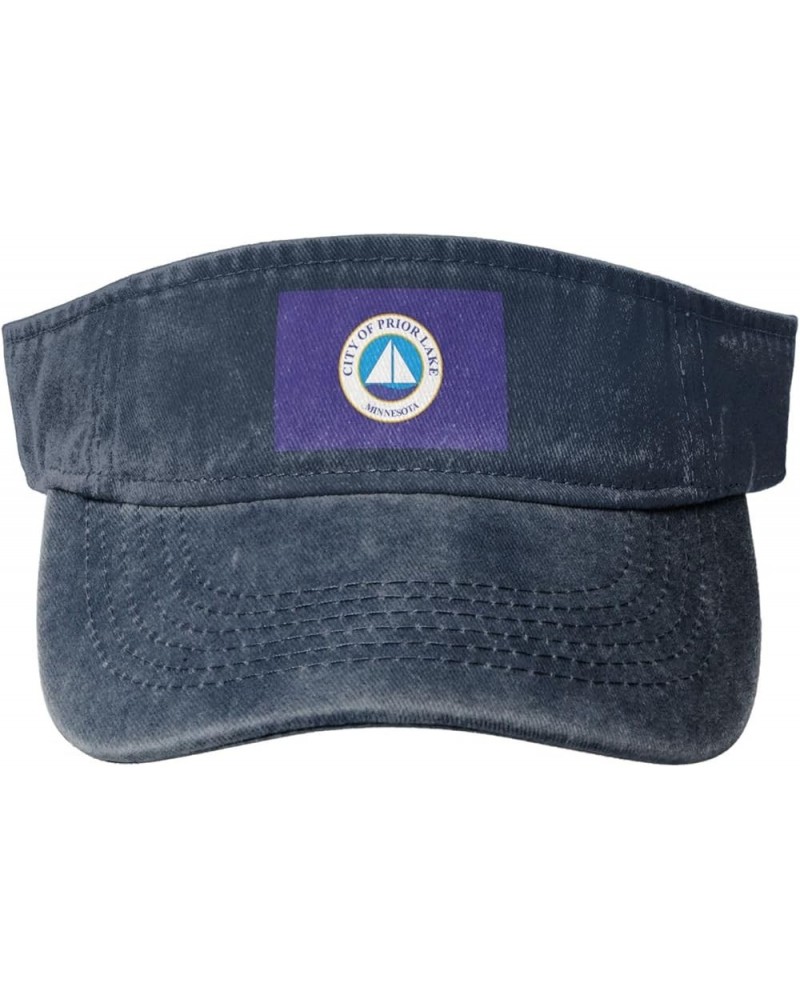 Flag of Prior Lake, Minnesota Sun Visor Hats for Women Men Sun Hat Cotton Golf Hat Vintage Baseball Cap Navy Blue $13.30 Visors