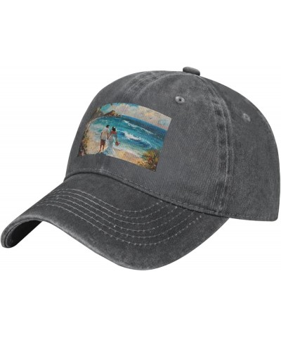 Romantic Beach Print Washed Cowboy Baseball Cap for Adults Adjustable Caps Fashion Cap A Sun Hat Deep Heather $11.59 Baseball...